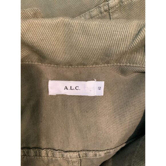 A.L.C. Green Denim Cotton Linen Blend Collared Short Sleeve Jumpsuit Size 12 - Picture 7 of 7